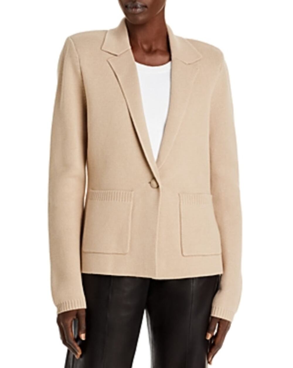 L’AGENCE Lacey Knit Button Blazer Jacket Sweater Pale Khaki Beige Tan Large